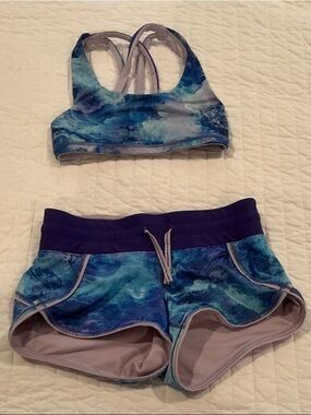 Ivivva Blue & Navy Wave-Print Girls Two-Piece Swim Set